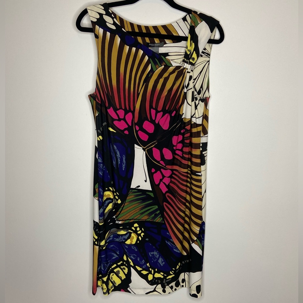 Bisou Bisou M.Bohbot Dress Butterfly Print Sleeveless Size 14 NWOT Multicolour